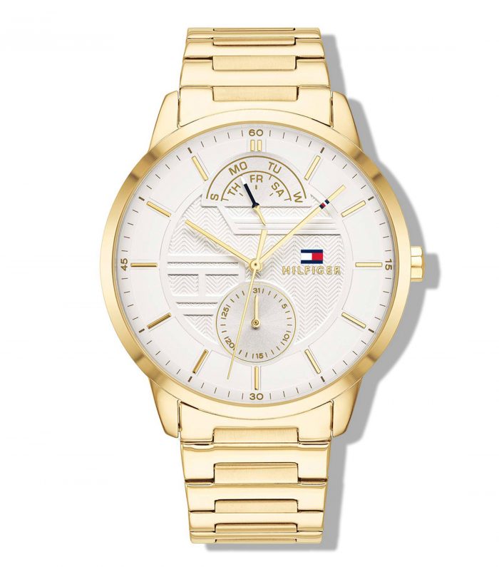 Tommy Hilfiger Hunter White Dial Gold Stainless Steel Strap Watch for Men - 1791609 Watches Tommy Hilfiger   