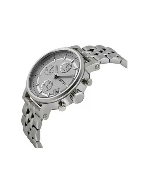 Fossil Boyfriend Chronograph Silver Dial Silver Steel Strap Watch for Women - ES2198 Watches Fossil   