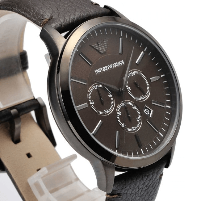 Emporio Armani Sportivo  Black Dial Brown Leather Strap Watch For Men - AR2462 Watches Emporio Armani   