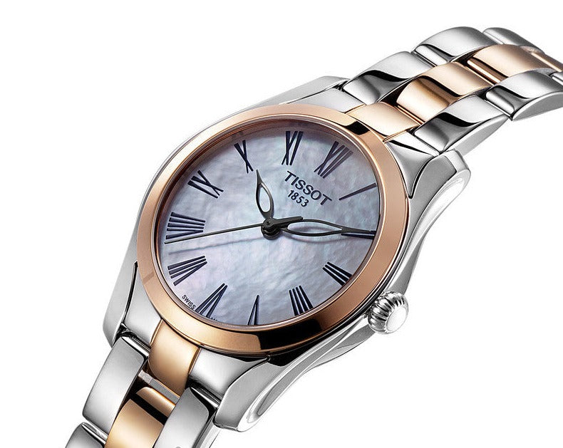 Tissot T Wave Mother of Pearl Dial Two Tone Stainless Steel Strap Watch For Women - T112.210.22.113.01 Watches Tissot   