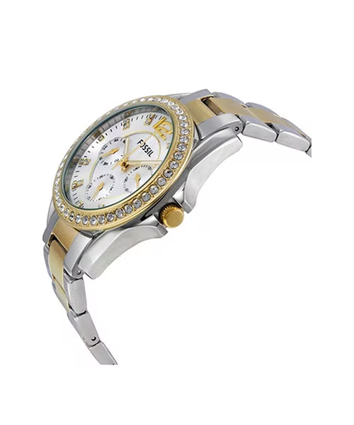 Fossil Riley White Dial Two Tone Steel Strap Watch for Women - ES3204 Watches Fossil   