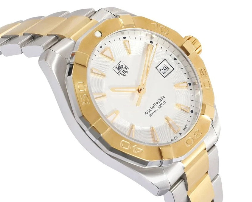 Tag Heuer Aquaracer 41mm Quartz White Dial Two Tone Steel Strap Watch for Men - WAY1120.BB0930 Watches Tag Heuer   