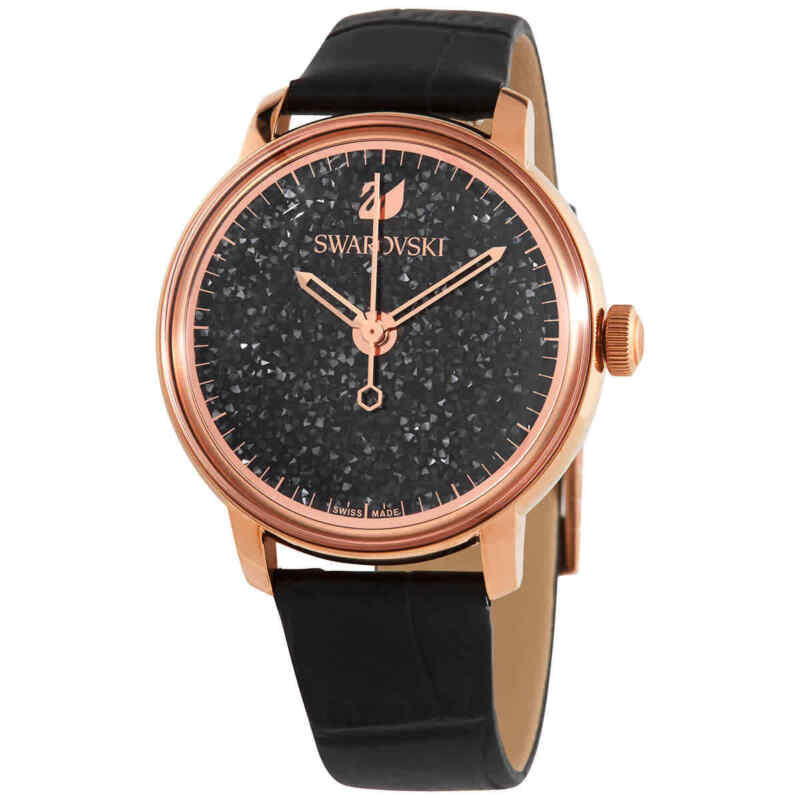 Swarovski Crystalline Hours Black Dial Black Leather Strap Watch for Women - 5295377 Watches Swarovski   