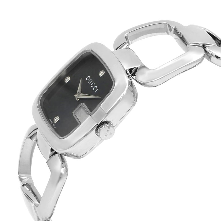 Gucci G Gucci Diamond Black Dial Silver Steel Strap Watch For Women - YA125406 Watches Gucci   