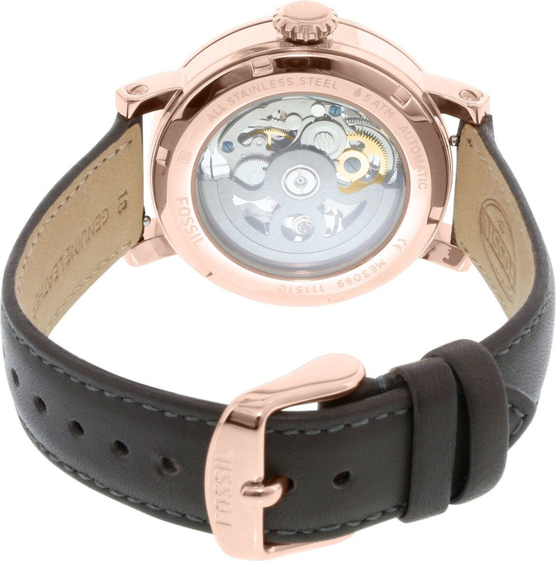 Fossil Boyfriend Automatic Skeleton Grey Dial Grey Leather Strap Watch for Women - ME3089 Watches Fossil   