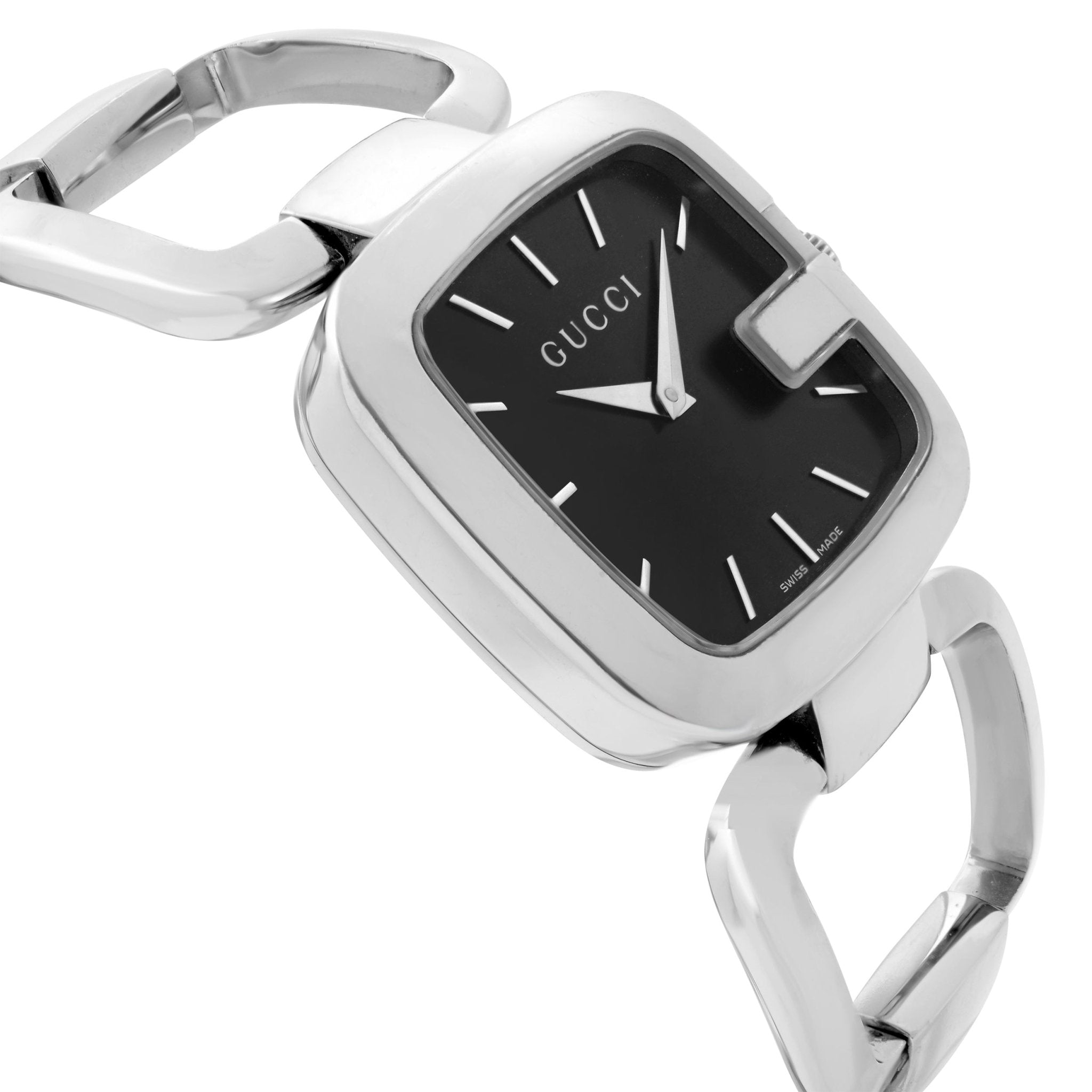 Gucci G Gucci Black Dial Silver Steel Strap Watch For Women - YA125407 Watches Gucci   