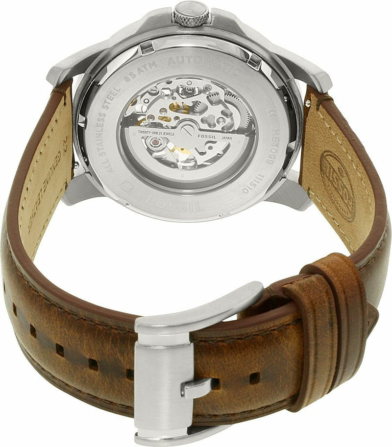 Fossil Grant Automatic Beige Skeleton Dial Brown Leather Strap Watch for Men - ME3099 Watches Fossil   