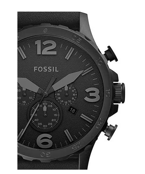 Fossil Nate Chronograph Black Dial Black Leather Strap Watch for Men - JR1354 Watches Fossil   