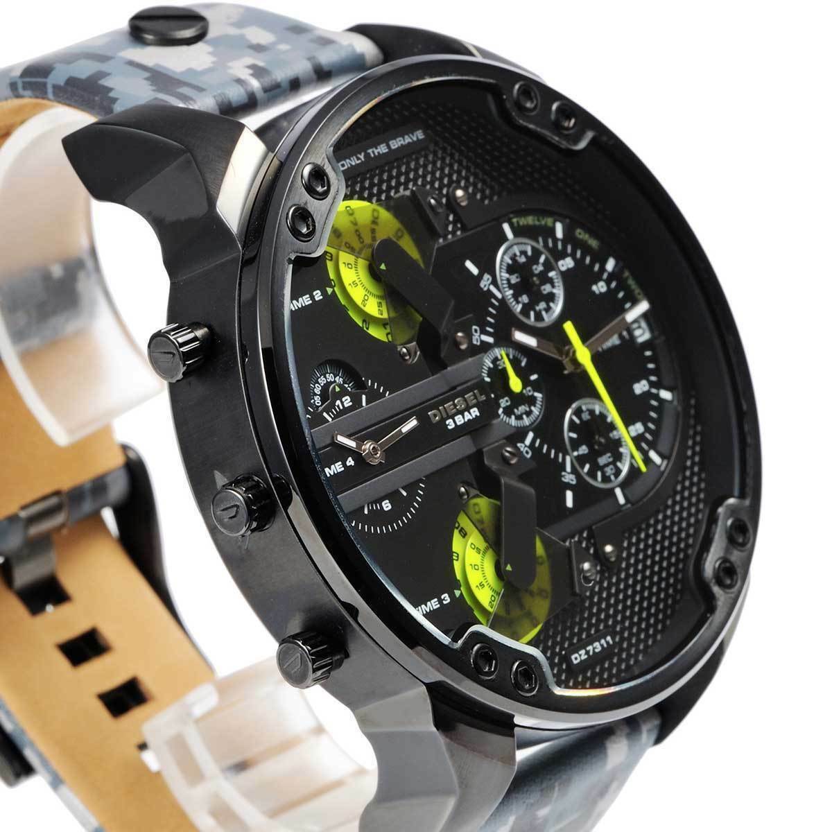 Diesel Big Daddy Chronograph Black Dial Black Leather Strap Watch For Men - DZ7311 Watches Diesel   