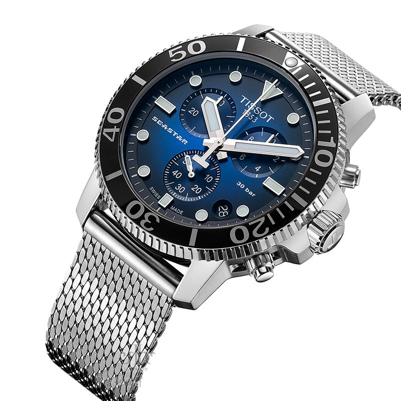 Tissot Seaster 1000 Chronograph Blue Dial Silver Mesh Bracelet Watch For Men - T120.417.11.041.02 Watches Tissot   