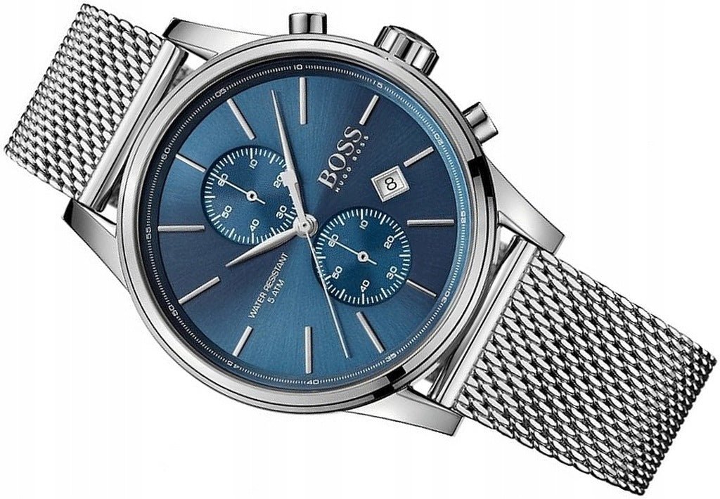 Hugo Boss Jet Blue Dial Silver Mesh Bracelet Watch for Men - 1513441 Watches Hugo Boss   