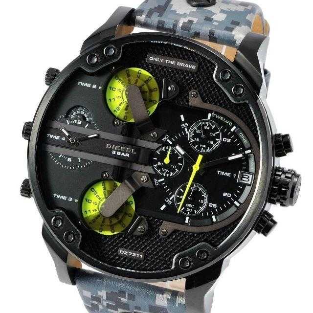 Diesel Big Daddy Chronograph Black Dial Black Leather Strap Watch For Men - DZ7311 Watches Diesel   