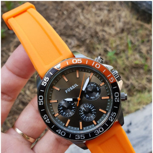 Fossil Bannon Chronograph Grey Dial Orange Silicone Strap Watch for Men - BQ2500 Watches Fossil   