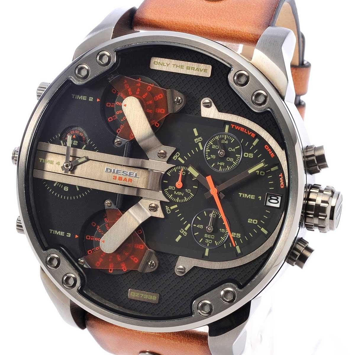 Diesel Mr Daddy 2.0 Black Dial Brown Leather Strap Watch For Men - DZ7332 Watches Diesel   