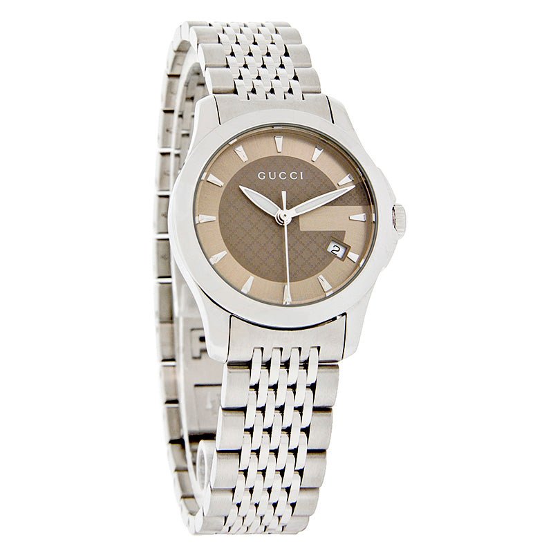 Gucci G Timeless Brown Dial Silver Steel Strap Watch For Women - YA126503 Watches Gucci   