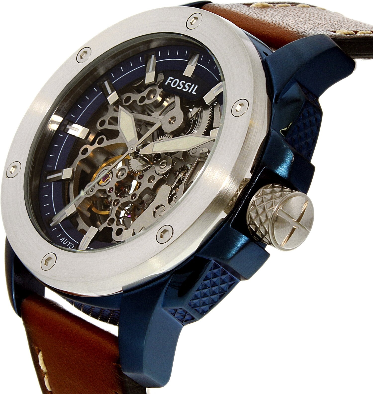 Fossil Modern Machine Automatic Skeleton Silver Dial Brown Leather Strap Watch for Men - ME3135 Watches Fossil   