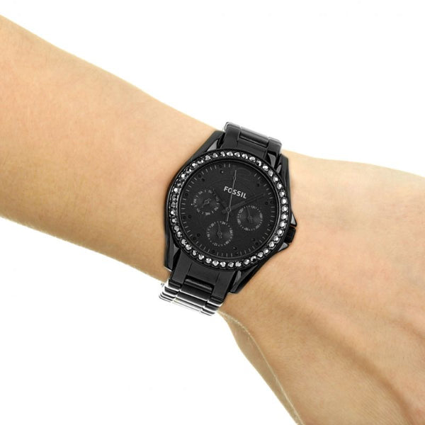 Fossil Riley Multifunction Black Dial Black Steel Strap Watch for Women - ES4519 Watches Fossil   