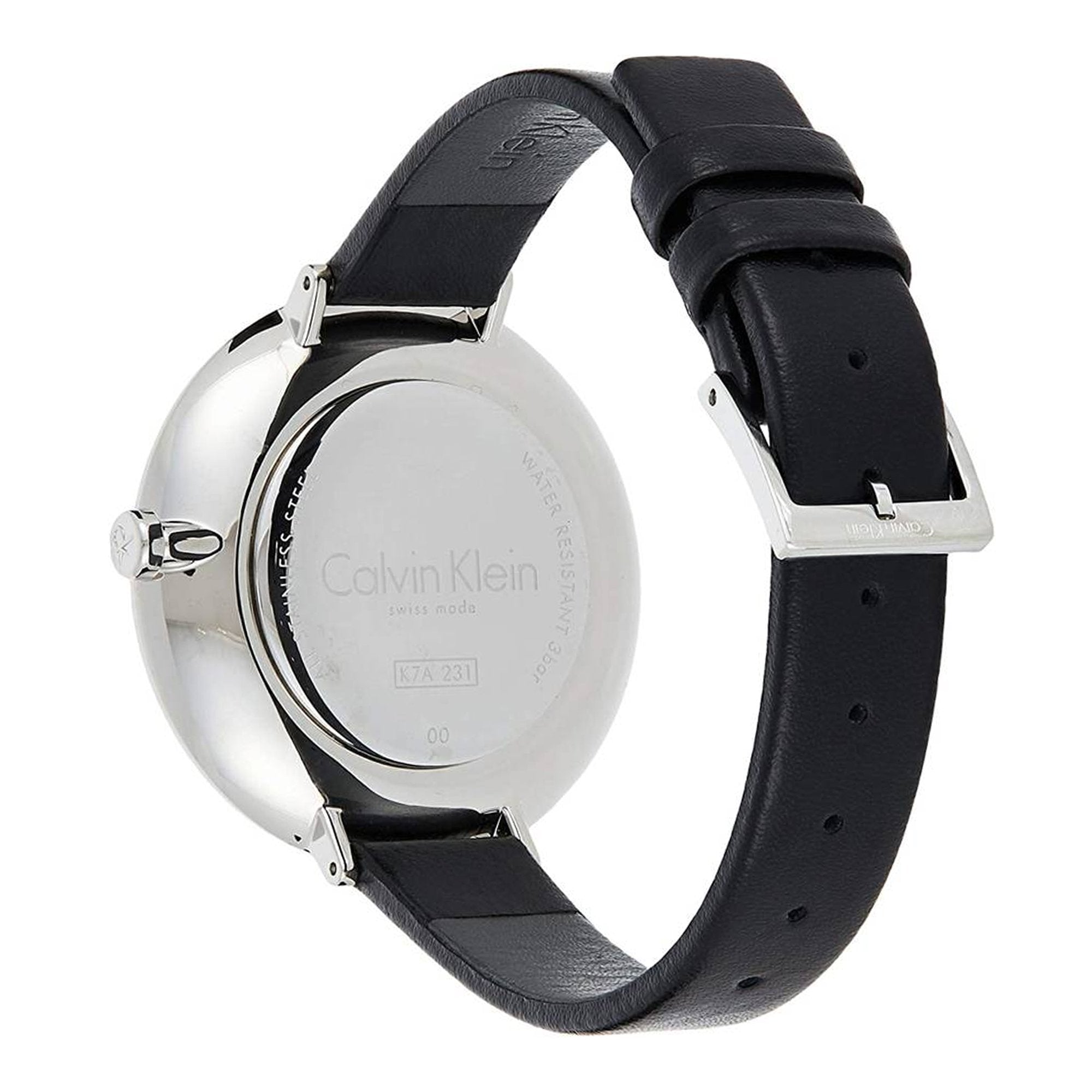 Calvin Klein Full Moon Black Dial Black Leather Strap Watch for Women - K8Y231C1 Watches Calvin Klein   