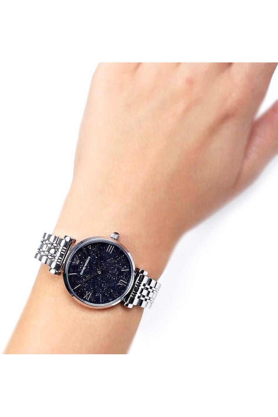 Emporio Armani Gianni T Bar Dark Blue Dial Silver Stainless Steel Watch For Women - AR11091 Watches Emporio Armani   