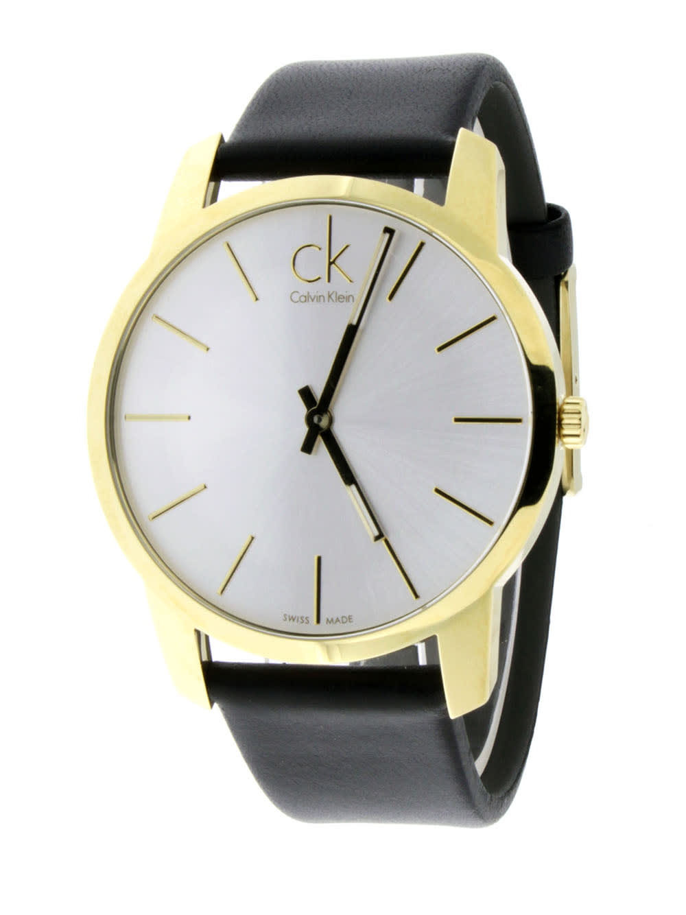 Calvin Klein City Silver Dial Black Leather Strap Watch for Men - K2G21520 Watches Calvin Klein   