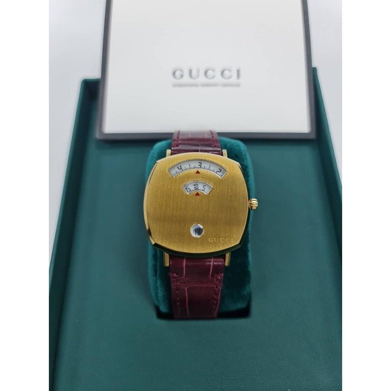 Gucci Grip Yellow Gold Dial Maroon Leather Strap Watch For Women - YA157405 Watches Gucci   