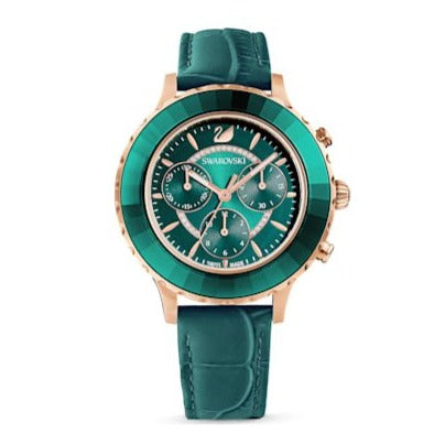 Swarovski Octea Lux Chrono Emerald Green Dial Green Leather Strap Watch for Women - 5452498 Watches Swarovski   