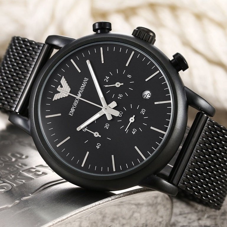 Emporio Armani Sport Chronograph Black Dial Black Mesh Bracelet Watch For Men - AR1968 Watches Emporio Armani   