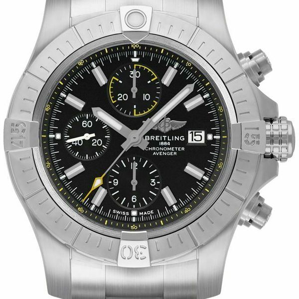 Breitling Avenger Chronograph 45mm Black Dial Silver Steel Strap Watch for Men - A13317101B1A1 Watches Breitling   