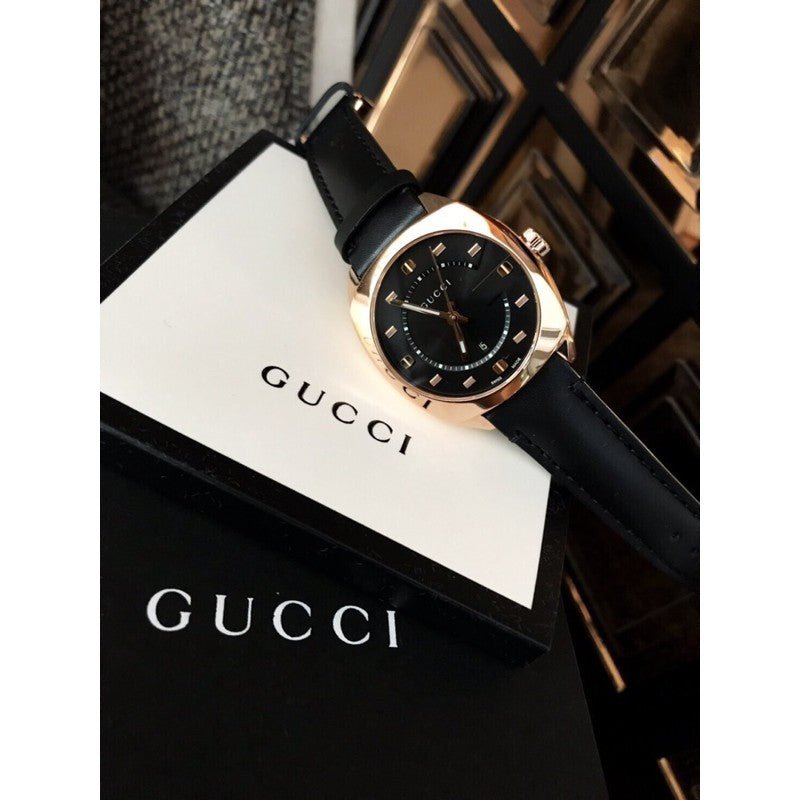 Gucci GG2570 Black Dial Black Leather Strap Watch For Men - YA142307 Watches Gucci   