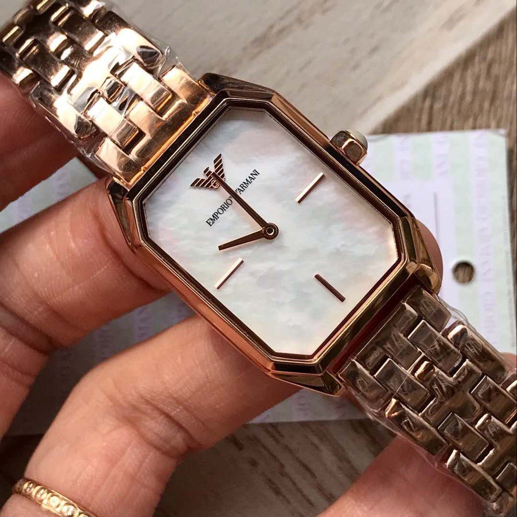 Emporio Armani Giola White Mother of Pearl Dial Rose Gold Stainless Steel Strap Watch For Women - AR11147 Watches Emporio Armani   