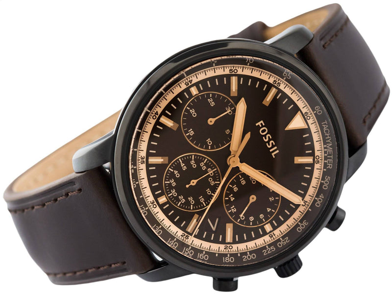 Fossil Goodwin Chronograph Brown Dial Brown Leather Strap Watch for Men - FS5529 Watches Fossil   