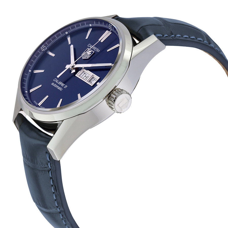 Tag Heuer Carrera Calibre 5 Automatic Blue Dial Blue Leather Strap Watch for Men - WAR201E.FC6292 Watches Tag Heuer   