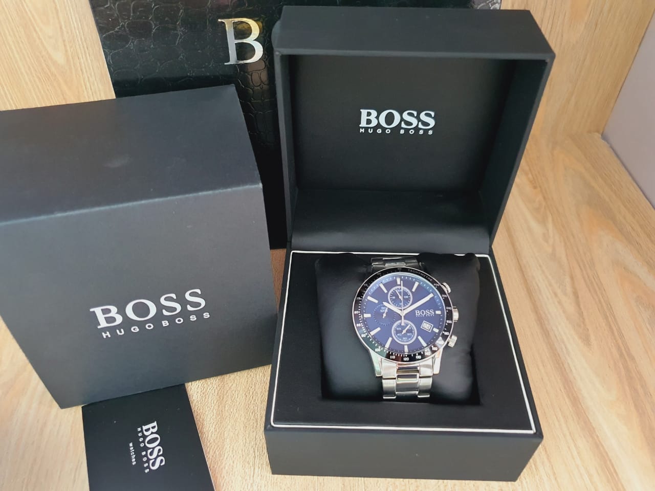 Hugo Boss Rafale Quartz Blue Dial Silver Steel Strap Watch for Men - 1513510 Watches Hugo Boss   