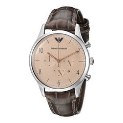 Emporio Armani Classic Chronograph Cream Dial Brown Leather Strap Watch For Men - AR1878 Watches Emporio Armani   