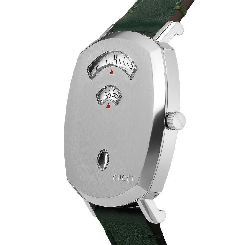 Gucci Grip Silver Dial Green Leather Strap Unisex Watch - YA157412 Watches Gucci   