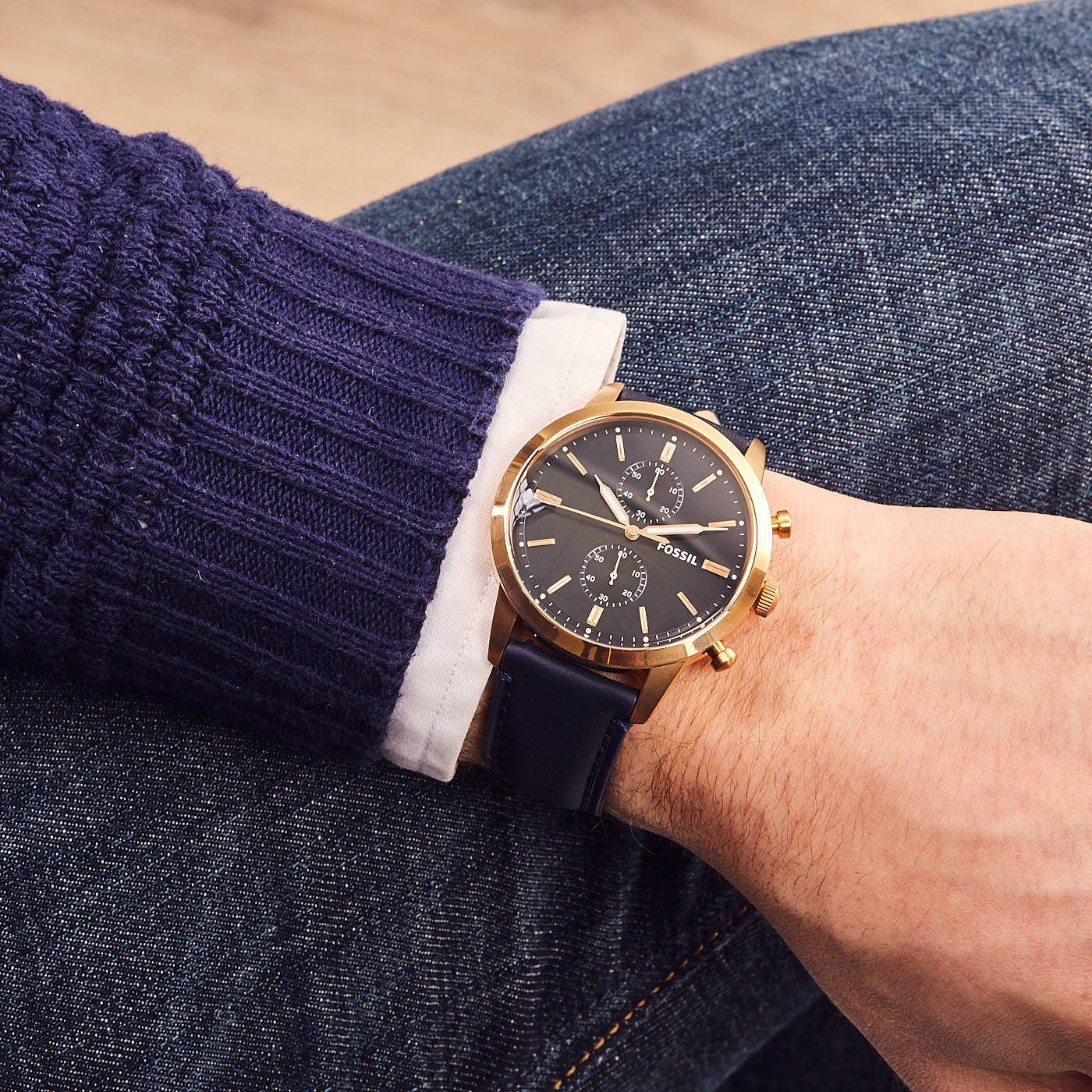 Fossil Townsman Chronograph Blue Dial Blue Leather Strap Watch for Men - FS5436 Watches Fossil   