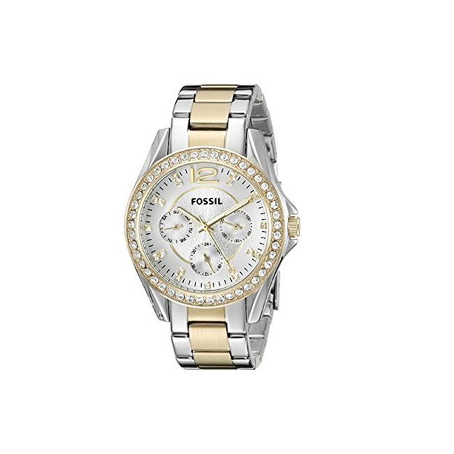 Fossil Riley White Dial Two Tone Steel Strap Watch for Women - ES3204 Watches Fossil   