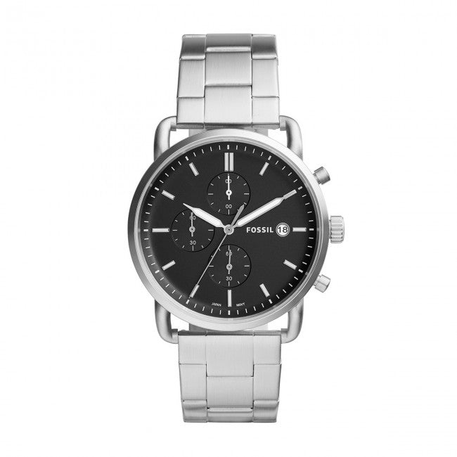 Fossil The Commuter Black Dial Silver Steel Strap Watch for Men - FS5399 Watches Fossil   