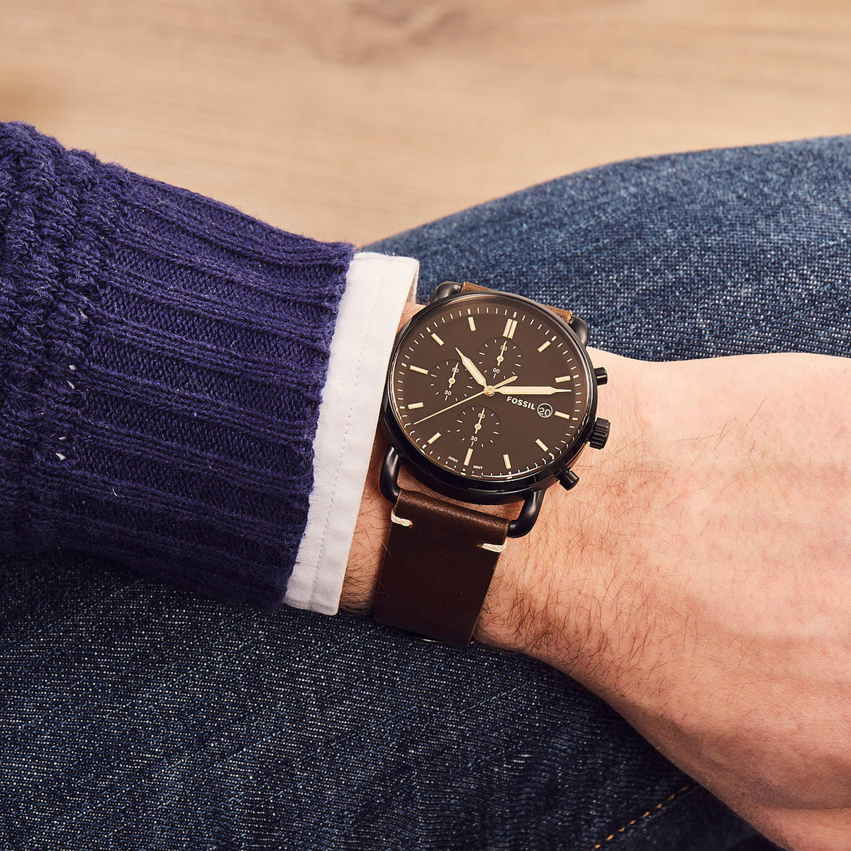 Fossil Commuter Chronograph Black Dial Brown Leather Strap Watch for Men - FS5403 Watches Fossil   