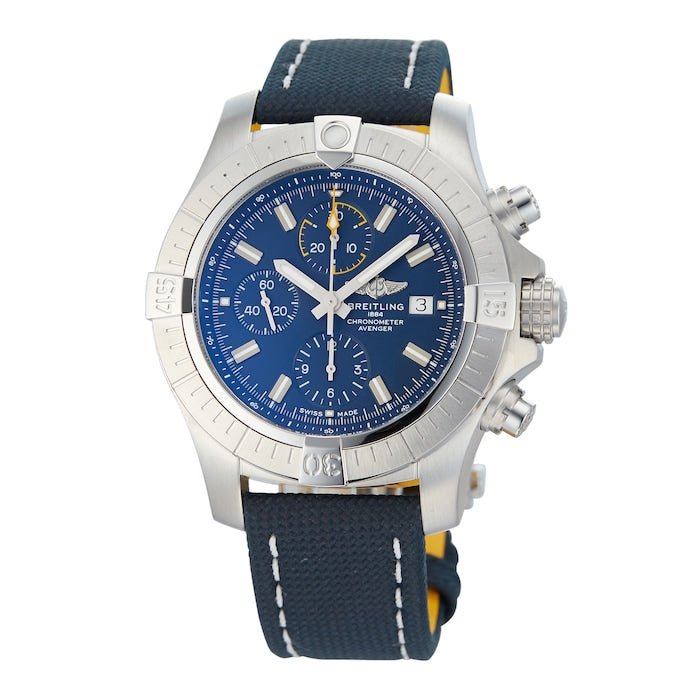 Breitling Avenger Chronograph 45mm Blue Dial Blue Calfskin Strap Watch for Men - A13317101C1X2 Watches Breitling   