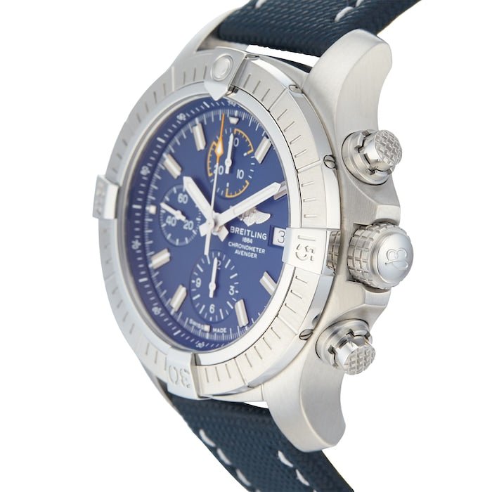 Breitling Avenger Chronograph 45mm Blue Dial Blue Calfskin Strap Watch for Men - A13317101C1X2 Watches Breitling   