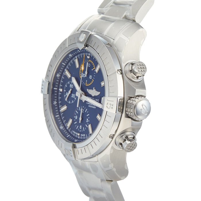 Breitling Avenger Chronograph 45mm Blue Dial Silver Steel Strap Watch for Men - A13317101C1A1 Watches Breitling   