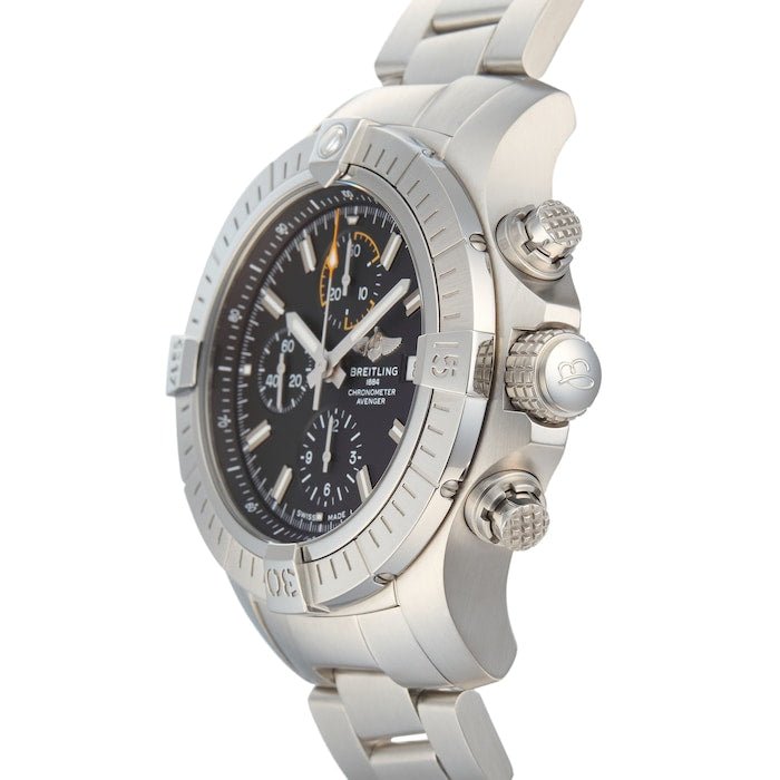 Breitling Avenger Chronograph 45mm Black Dial Silver Steel Strap Watch for Men - A13317101B1A1 Watches Breitling   