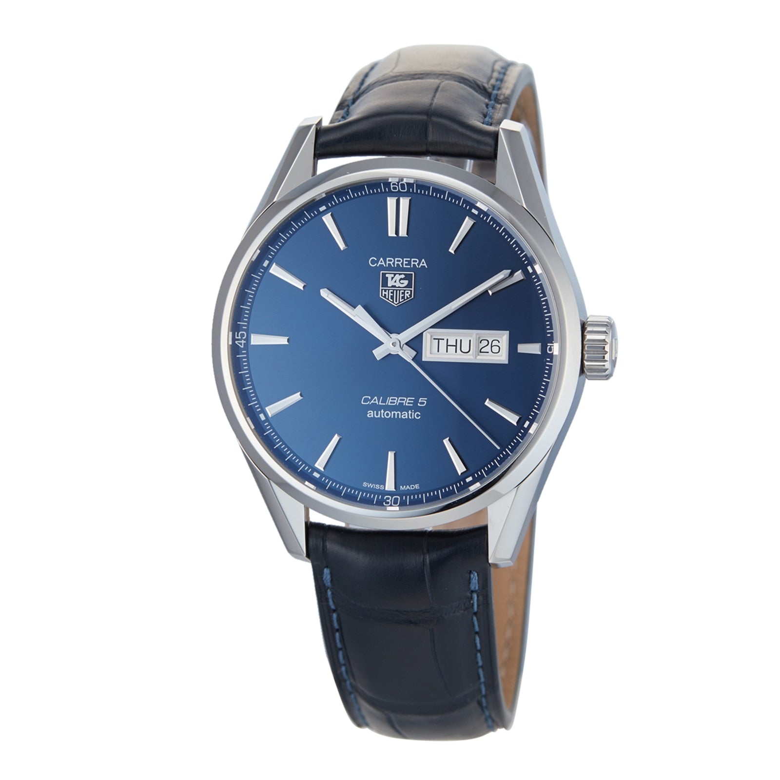 Tag Heuer Carrera Calibre 5 Automatic Blue Dial Blue Leather Strap Watch for Men - WAR201E.FC6292 Watches Tag Heuer   