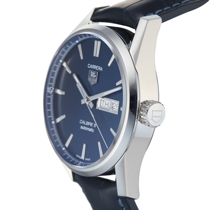 Tag Heuer Carrera Calibre 5 Automatic Blue Dial Blue Leather Strap Watch for Men - WAR201E.FC6292 Watches Tag Heuer   