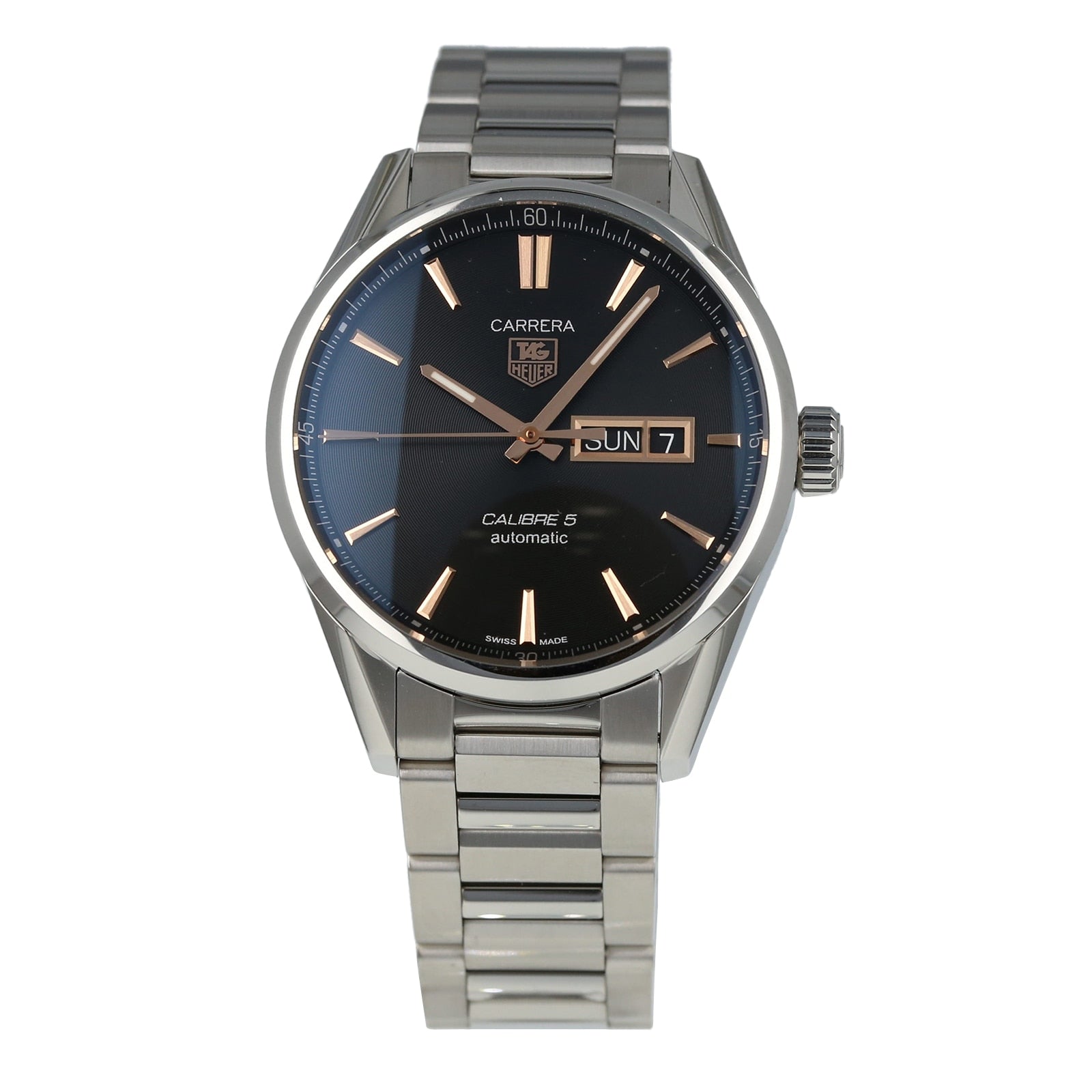 Tag Heuer Carrera Calibre 5 Automatic Black Dial Silver Steel Strap Watch for Men - WAR201C.BA0723 Watches Tag Heuer   