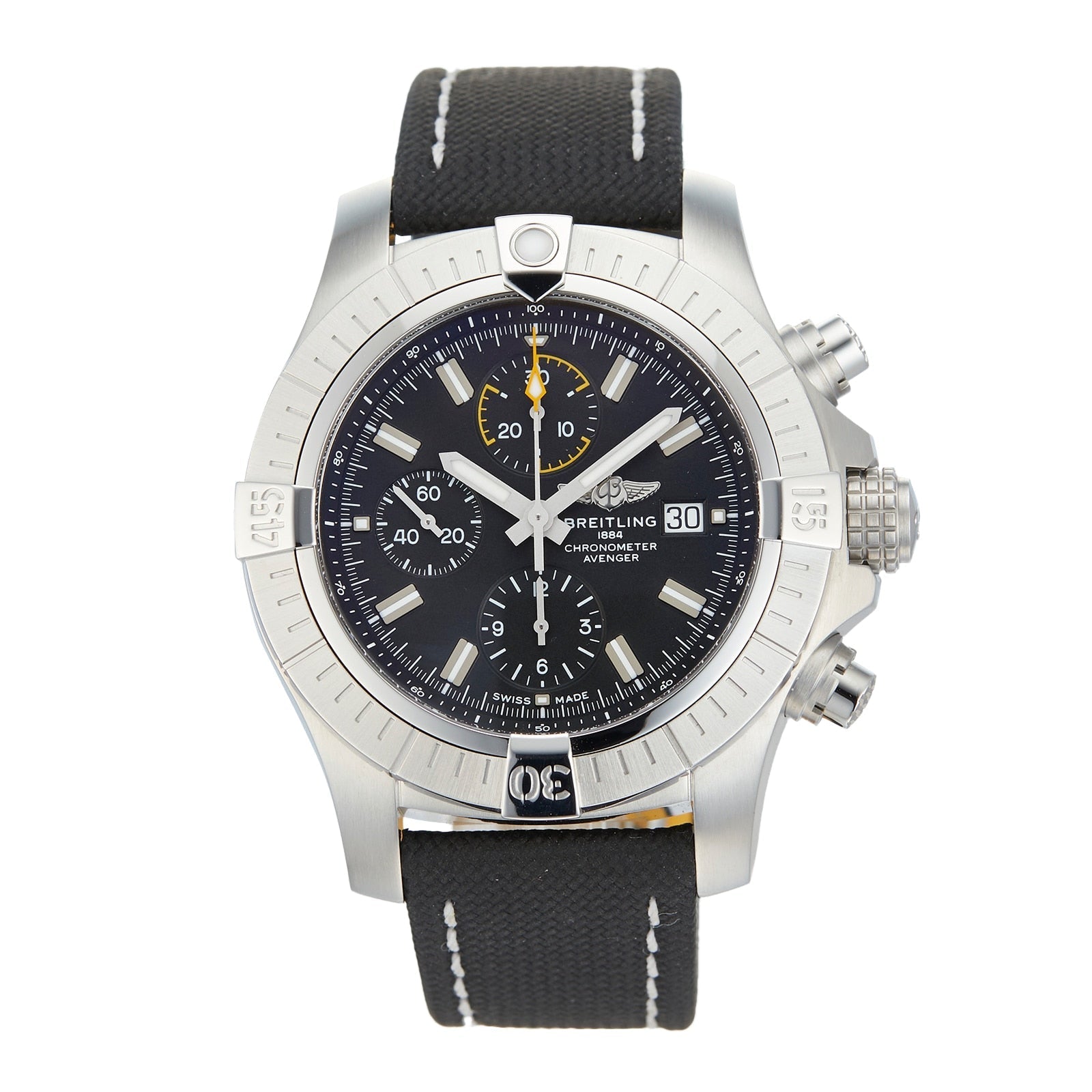 Breitling Avenger Chronograph 45mm Black Dial Black Leather Strap Watch for Men - A13317101B1X1 Watches Breitling   