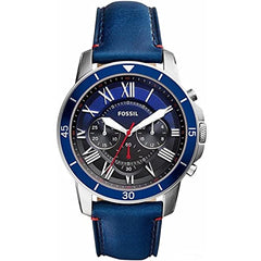 Fossil Grant Chronograph Blue Dial Blue Leather Strap Watch for Men - FS5373 Watches Fossil   