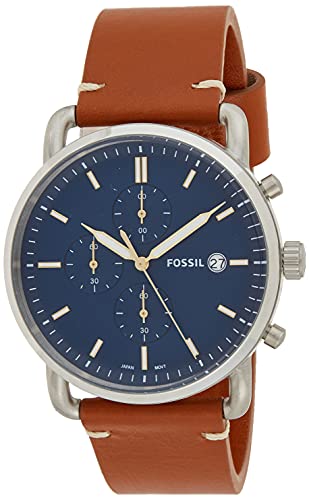 Fossil The Commuter Blue Dial Brown Leather Strap Watch for Men - FS5401 Watches Fossil   