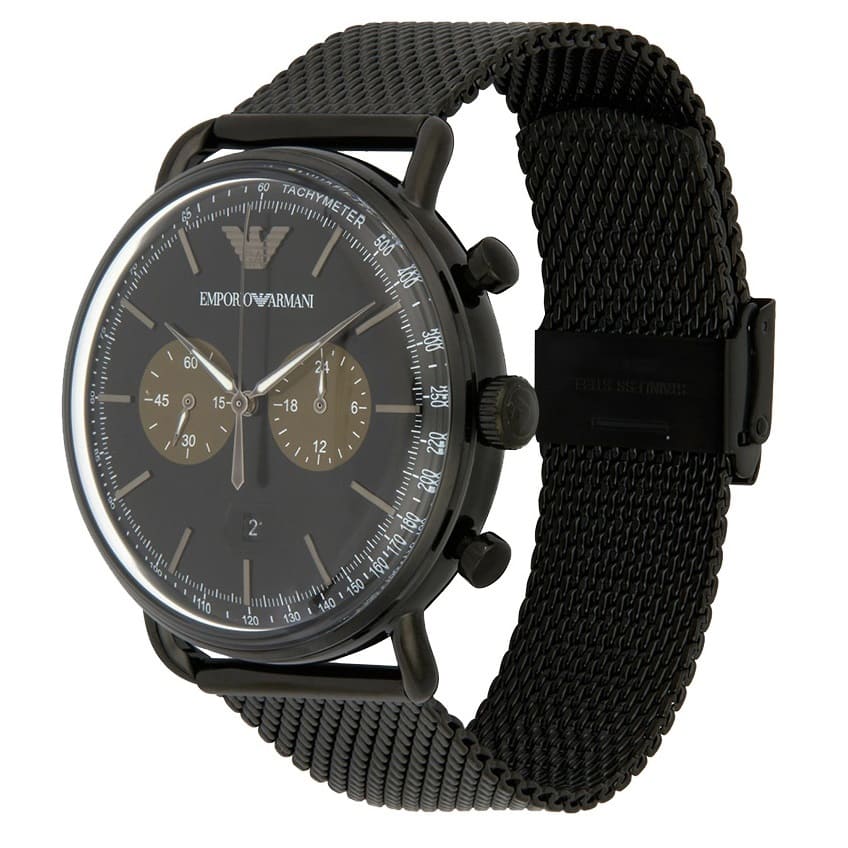 Emporio Armani Aviator Black Dial Black Mesh Bracelet Watch For Men - AR11142 Watches Emporio Armani   